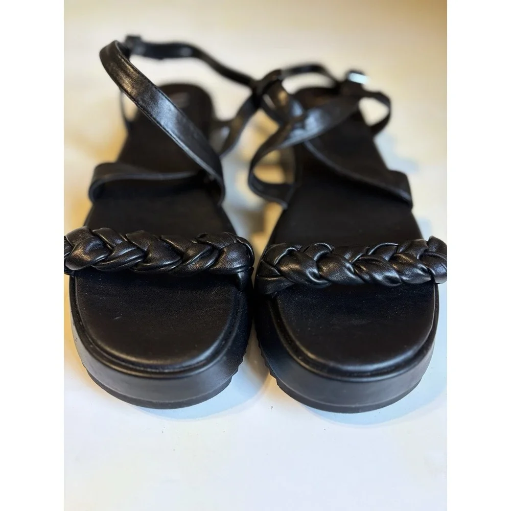 Worthington Black‎ Braided Strap Open Toe Sandle Buckle 1.5
